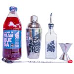 kit coctelería + jugo de fruta natural frambuesa drop